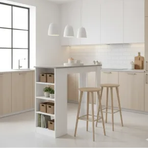 Tavolo Consolle Alto Isola Cucina con 3 Ripiani Bianco Cemento 112 cm 2