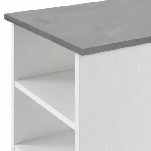 Tavolo Consolle Alto Isola Cucina con 3 Ripiani Bianco Cemento 112 cm