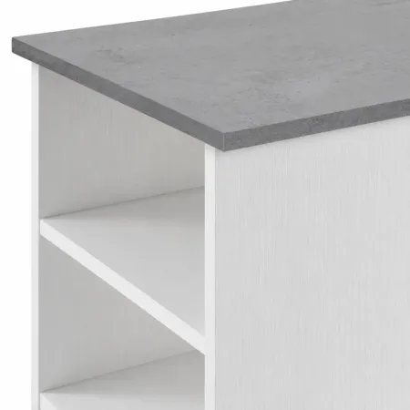 Tavolo Consolle Alto Isola Cucina con 3 Ripiani Bianco Cemento 112 cm