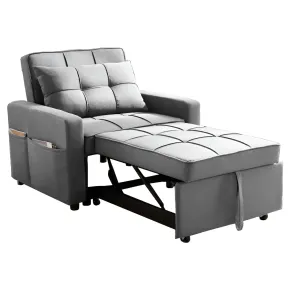 Poltrona Letto per Soggiorno Camera da Letto Tessuto Grigio Tasche Laterali 2