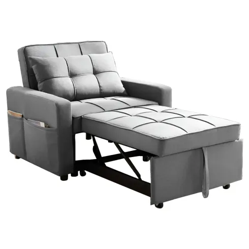 Poltrona Letto per Soggiorno Camera da Letto Tessuto Grigio Tasche Laterali