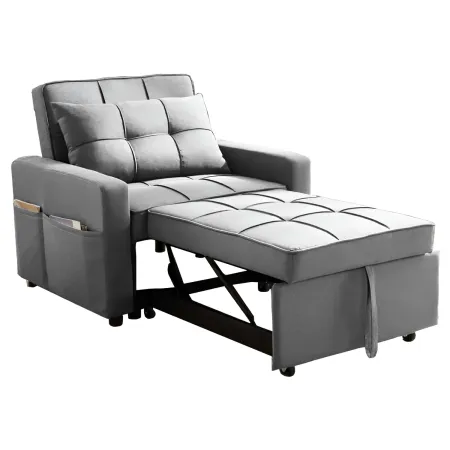 Poltrona Letto per Soggiorno Camera da Letto Tessuto Grigio Tasche Laterali