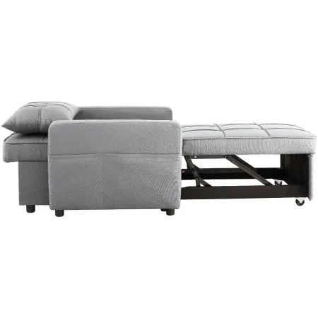 Poltrona Letto per Soggiorno Camera da Letto Tessuto Grigio Tasche Laterali