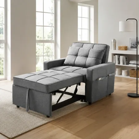 Poltrona Letto per Soggiorno Camera da Letto Tessuto Grigio Tasche Laterali