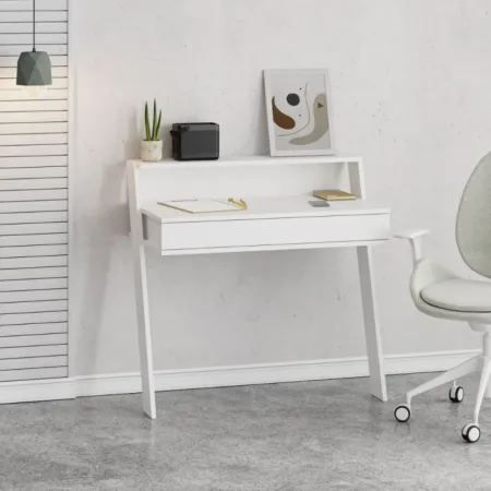 Scrivania da Parete con Cassetto Bianco Salvaspazio per Studio Ufficio