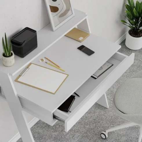 Scrivania da Parete con Cassetto Bianco Salvaspazio per Studio Ufficio