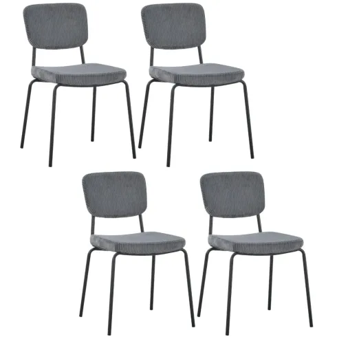 Set 4 Sedie da Pranzo Imbottite in Tessuto Grigio Scuro Struttura Nera