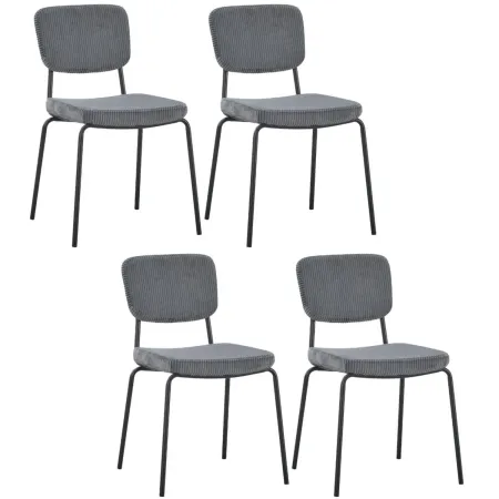 Set 4 Sedie da Pranzo Imbottite in Tessuto Grigio Scuro Struttura Nera