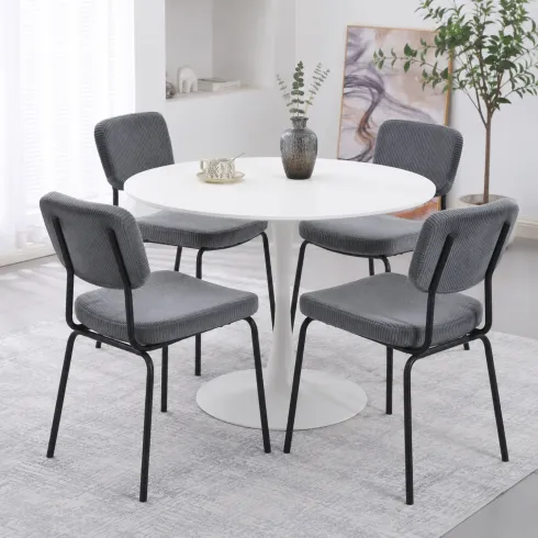 Set 4 Sedie da Pranzo Imbottite in Tessuto Grigio Scuro Struttura Nera