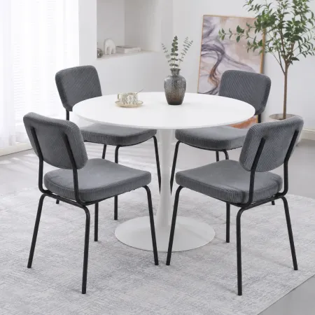 Set 4 Sedie da Pranzo Imbottite in Tessuto Grigio Scuro Struttura Nera