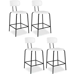 Set 2 Sgabelli da Bar per Cucina Penisola Ecopelle Bianco con Schienale