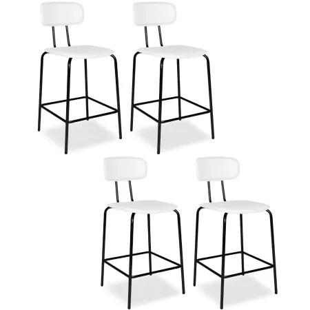 Set 2 Sgabelli da Bar per Cucina Penisola Ecopelle Bianco con Schienale