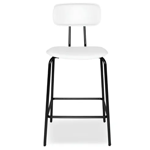 Set 2 Sgabelli da Bar per Cucina Penisola Ecopelle Bianco con Schienale