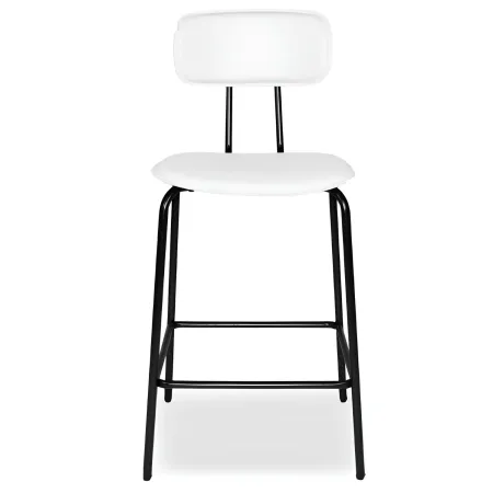Set 2 Sgabelli da Bar per Cucina Penisola Ecopelle Bianco con Schienale