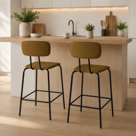 Set 2 Sgabelli per Cucina Penisola in Ecopelle Marrone Effetto Cuoio
