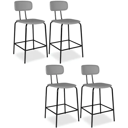 Set 2 Sgabelli Cucina Penisola Ecopelle Grigio Effetto Cuoio Schienale