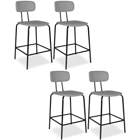 Set 2 Sgabelli Cucina Penisola Ecopelle Grigio Effetto Cuoio Schienale