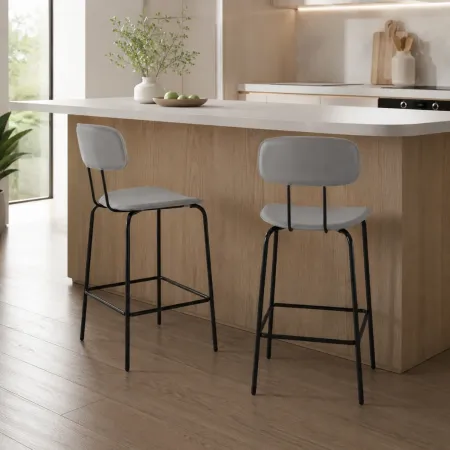 Set 2 Sgabelli Cucina Penisola Ecopelle Grigio Effetto Cuoio Schienale