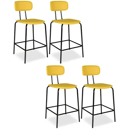 Set 2 Sgabelli da Bar per Cucina Penisola Ecopelle Giallo Effetto Cuoio