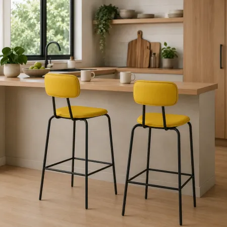 Set 2 Sgabelli da Bar per Cucina Penisola Ecopelle Giallo Effetto Cuoio