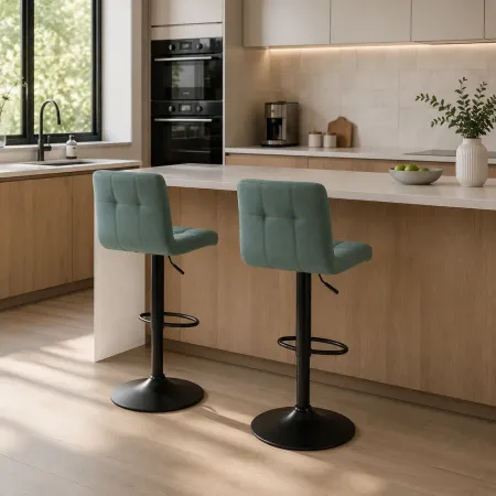 Sgabelli Regolabili in Tessuto Verde Set 2 Pezzi per Cucina Penisola