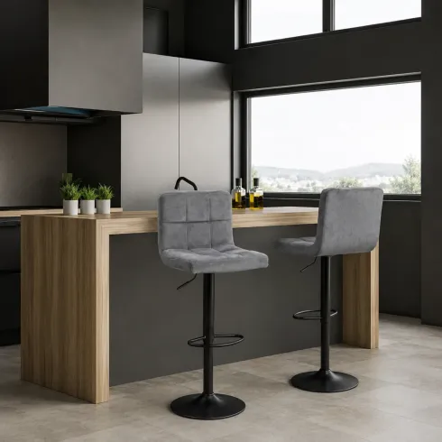 Sgabelli Regolabili in Tessuto Grigio Set 2 Pezzi per Cucina Penisola