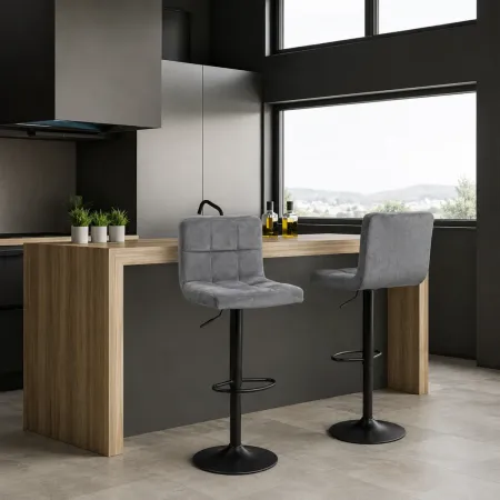 Sgabelli Regolabili in Tessuto Grigio Set 2 Pezzi per Cucina Penisola