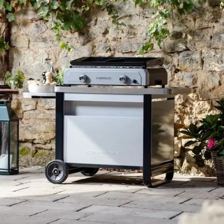 Carrello per Barbecue Campignaz in Acciaio con Ripiano Estraibile