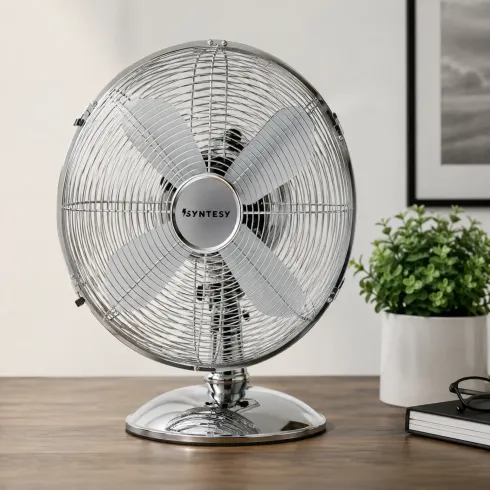 Ventilatore da Tavolo Cromato 60W 3 Velocità Inclinazione Regolabile