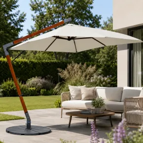 Ombrellone da Giardino Palo Laterale in Legno 4x4 m Ecrù con Manovella 2