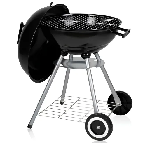 Barbecue a Carbonella Tondo con Coperchio Portatile Ripiano da Esterno