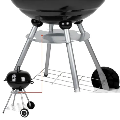 Barbecue a Carbonella Tondo con Coperchio Portatile Ripiano da Esterno