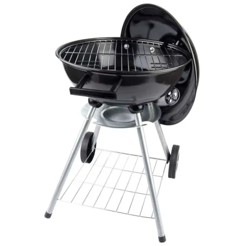 Barbecue a Carbonella Tondo con Coperchio Portatile Ripiano da Esterno