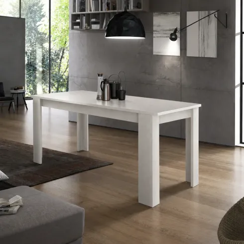 Tavolo da Pranzo Bianco Larice Allungabile 160-210 in Melaminico