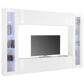 Parete Attrezzata per Soggiorno con 2 Vetrine Bianco Lucido Porta TV