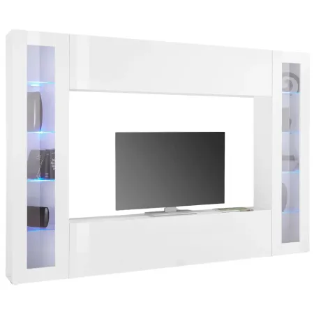 Parete Attrezzata per Soggiorno con 2 Vetrine Bianco Lucido Porta TV