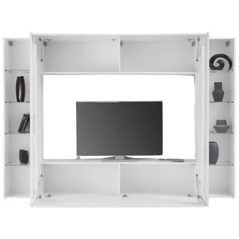 Parete Attrezzata per Soggiorno con 2 Vetrine Bianco Lucido Porta TV