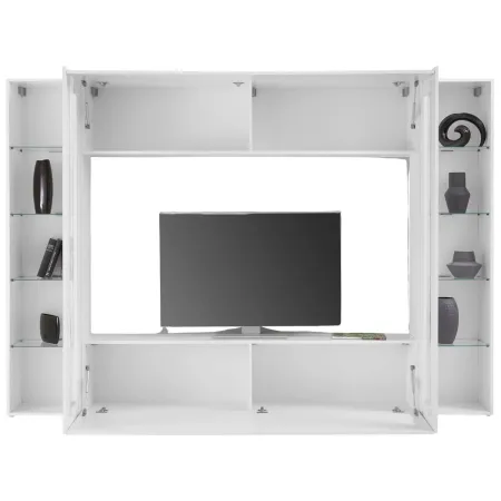Parete Attrezzata per Soggiorno con 2 Vetrine Bianco Lucido Porta TV