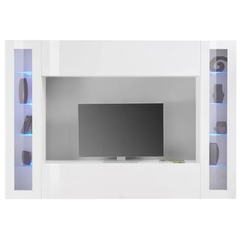 Parete Attrezzata per Soggiorno con 2 Vetrine Bianco Lucido Porta TV