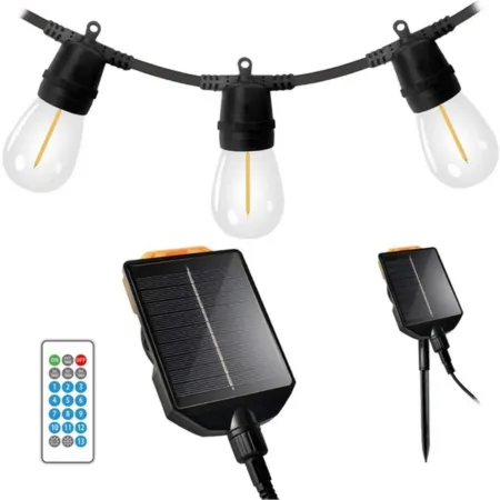 Catena Luci per Gazebo Pergole 10 LED Luce Solare Calda 5m Telecomando
