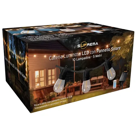 Catena Luci per Gazebo Pergole 10 LED Luce Solare Calda 5m Telecomando