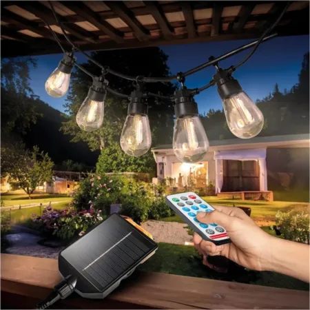 Catena Luci per Gazebo Pergole 10 LED Luce Solare Calda 5m Telecomando