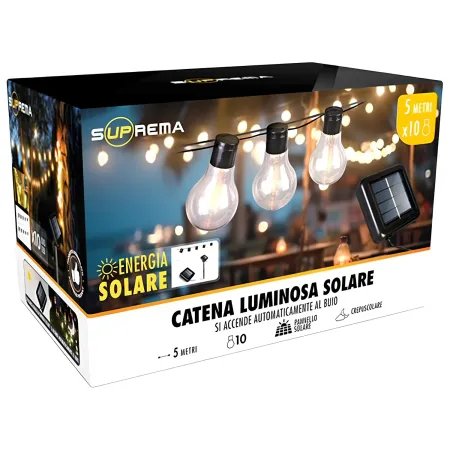 Filo Luci per Gazebo Pergole Energia Solare 10 LED 3W Luce Calda 5m