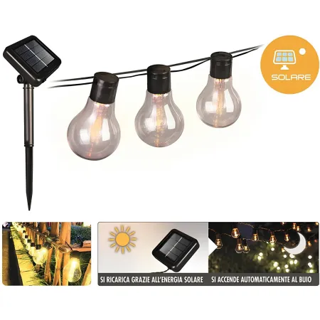 Filo Luci per Gazebo Pergole Energia Solare 20 LED 6W Luce Calda 5m