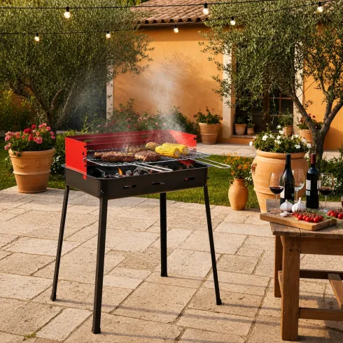 Barbecue Portatile da Esterno a Carbonella con Griglia Regolabile