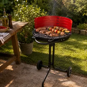 Barbecue Tondo da Esterno a Carbonella Portatile Griglia Regolabile 2