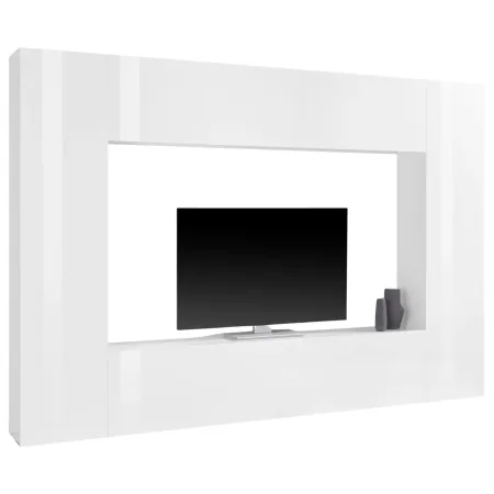 Parete Soggiorno Attrezzata Bianco Lucido Porta TV Pensile Vasistas