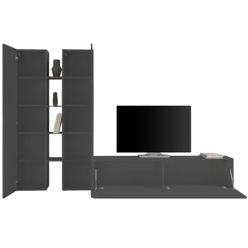 Parete Soggiorno Attrezzata Antracite Opaco Moderno 280x30x180 cm