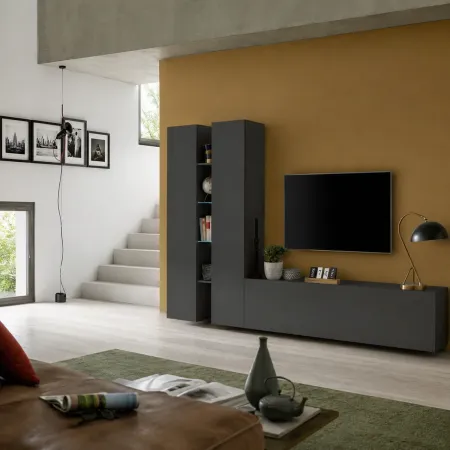 Parete Soggiorno Attrezzata Antracite Opaco Moderno 280x30x180 cm