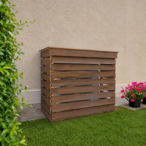 Copri Condizionatore Legno Termotrattato da Esterno con Lamelle Fisse